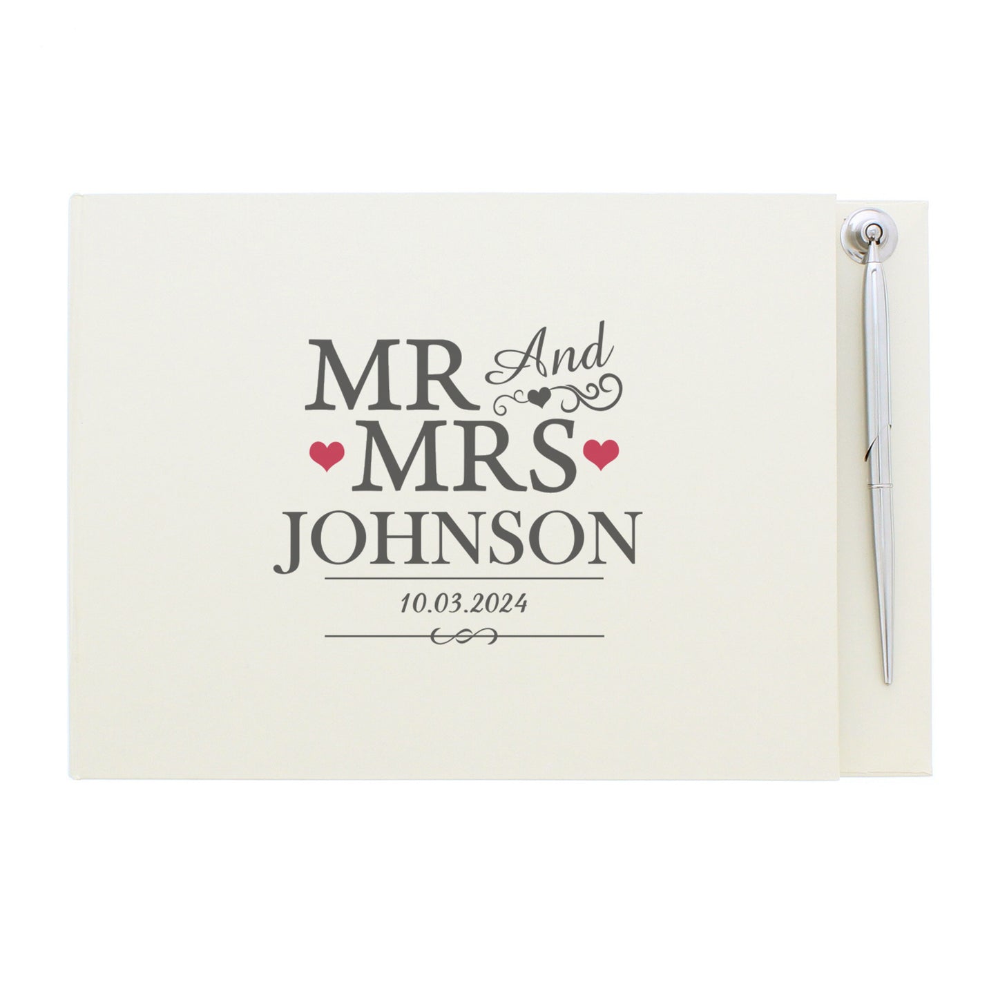 Personalised Mr & Mrs Hardback Guest Book & Pen