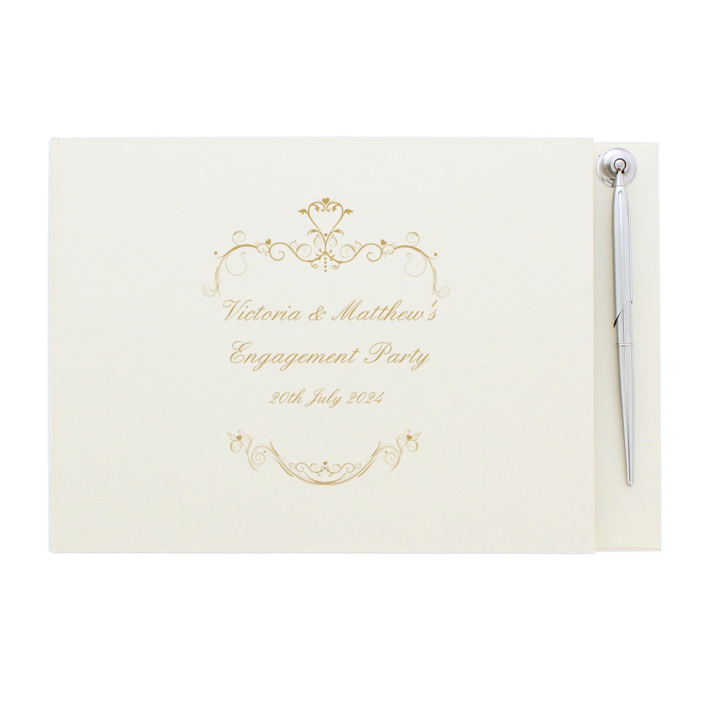 Personalised Gold Ornate Swirl Hardback Guest Book & Pen