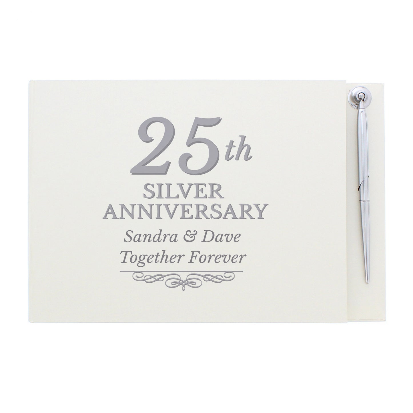 Personalised 25th Silver Anniversary Hardback Guest Book & Pen