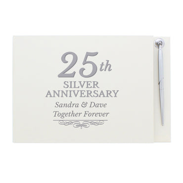 Personalised 25th Silver Anniversary Hardback Guest Book & Pen