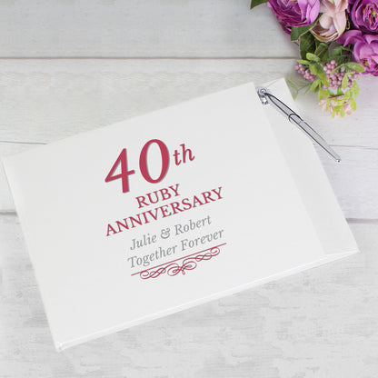 Personalised 40th Ruby Anniversary Hardback Guest Book & Pen