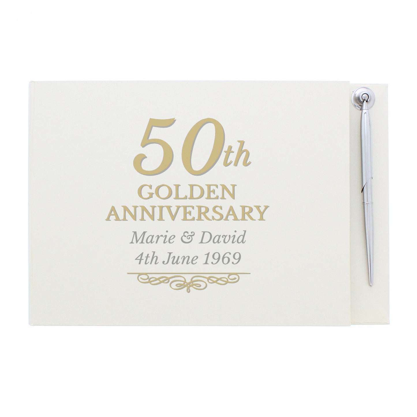 Personalised 50th Golden Anniversary Hardback Guest Book & Pen