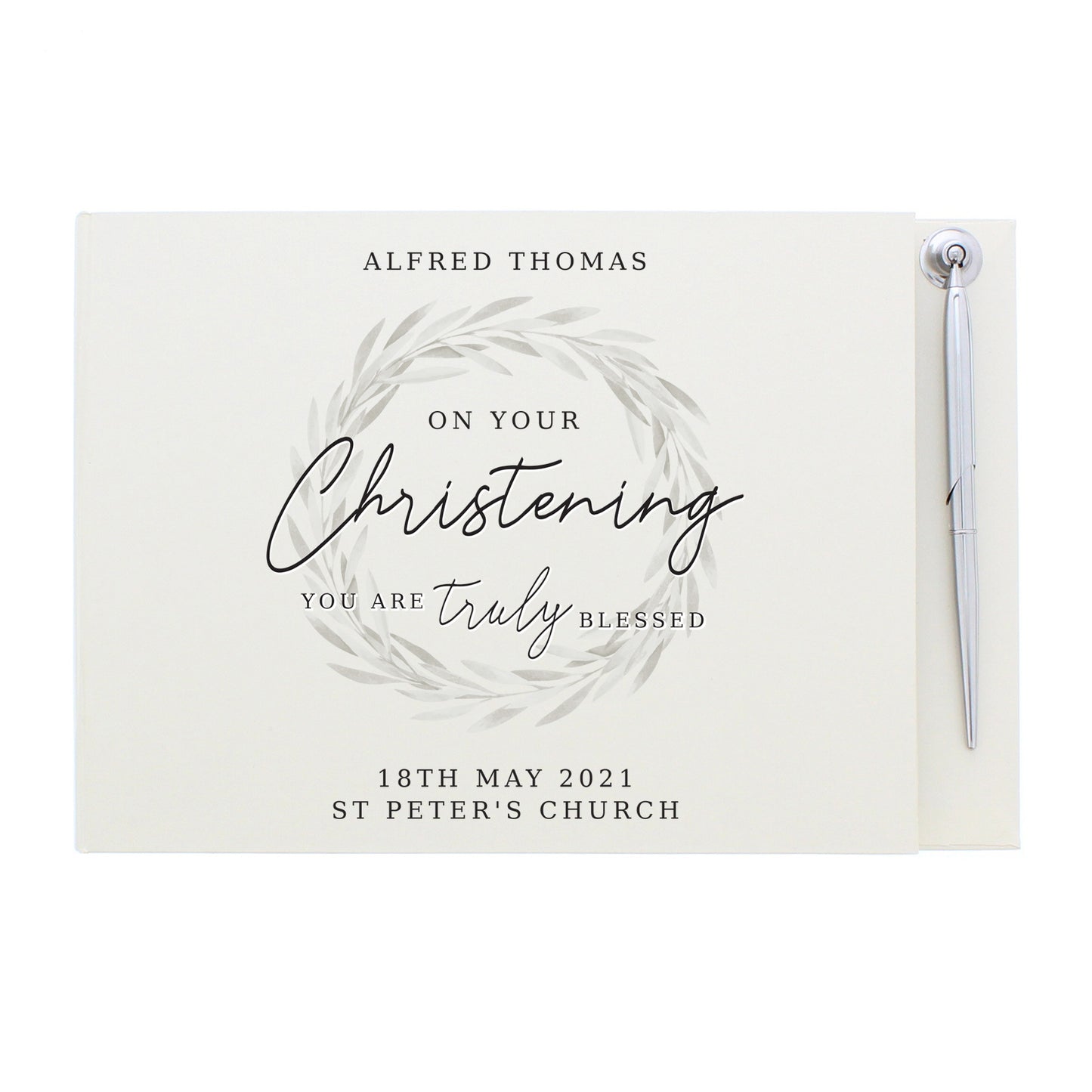 Personalised 'Truly Blessed' Christening Hardback Guest Book & Pen