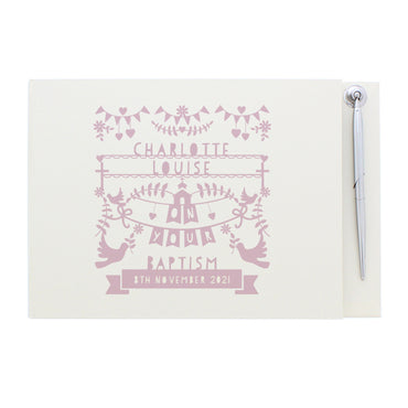 Personalised Pink Papercut Style Hardback Guest Book & Pen