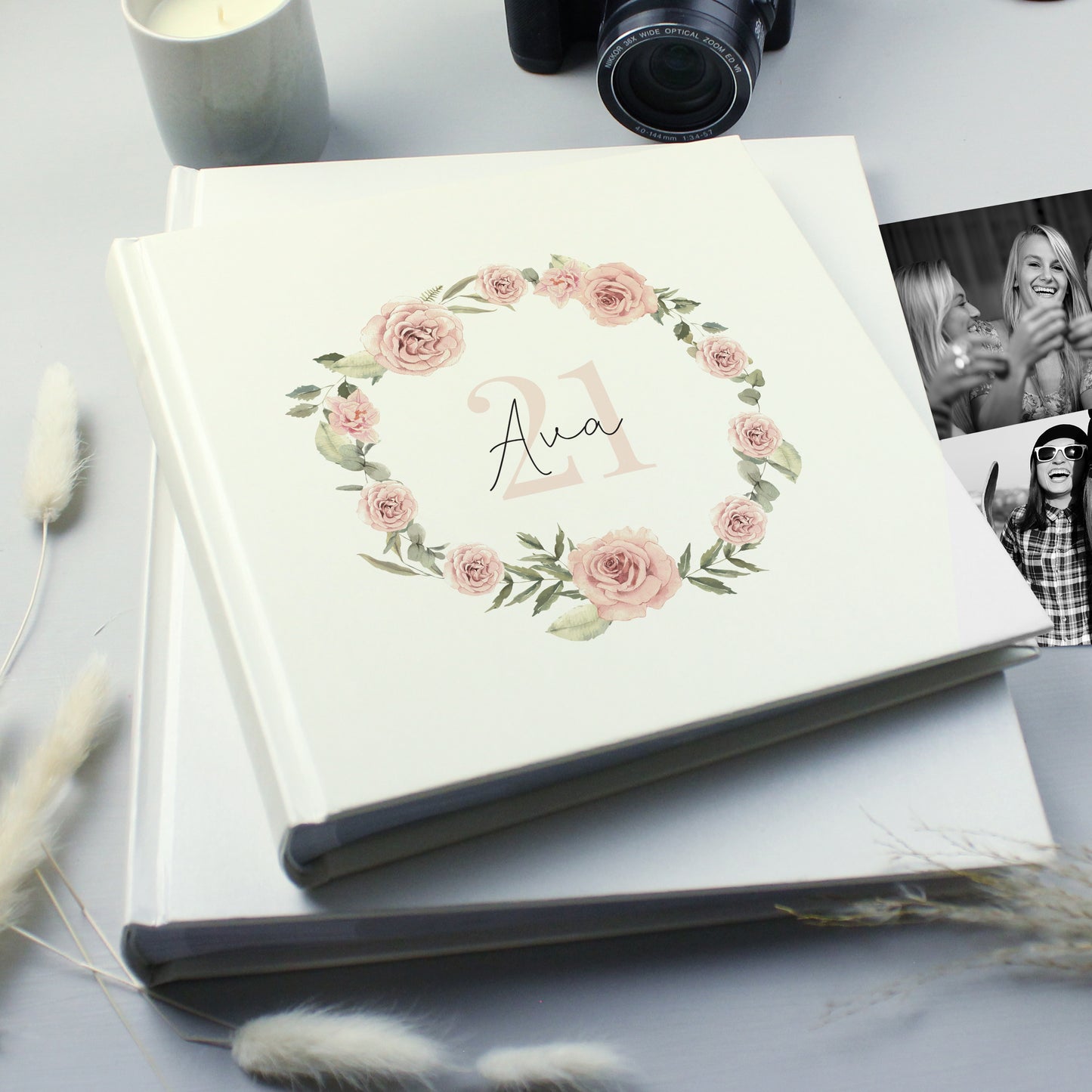 Personalised Floral Wreath Square Photo Album