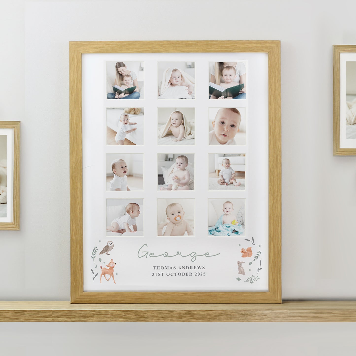 Personalised Woodland Animal Oak Multi Photo Frame