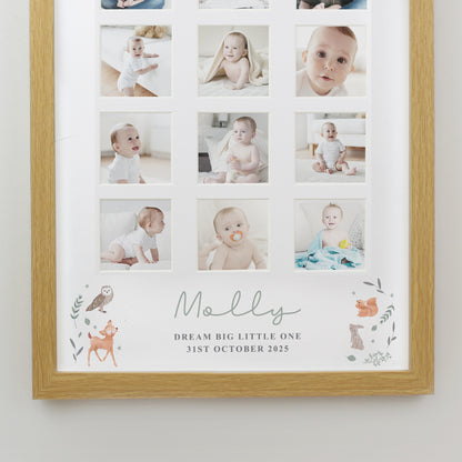 Personalised Woodland Animal Oak Multi Photo Frame