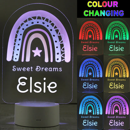 Personalised Pink Rainbow LED Colour Changing Night Light