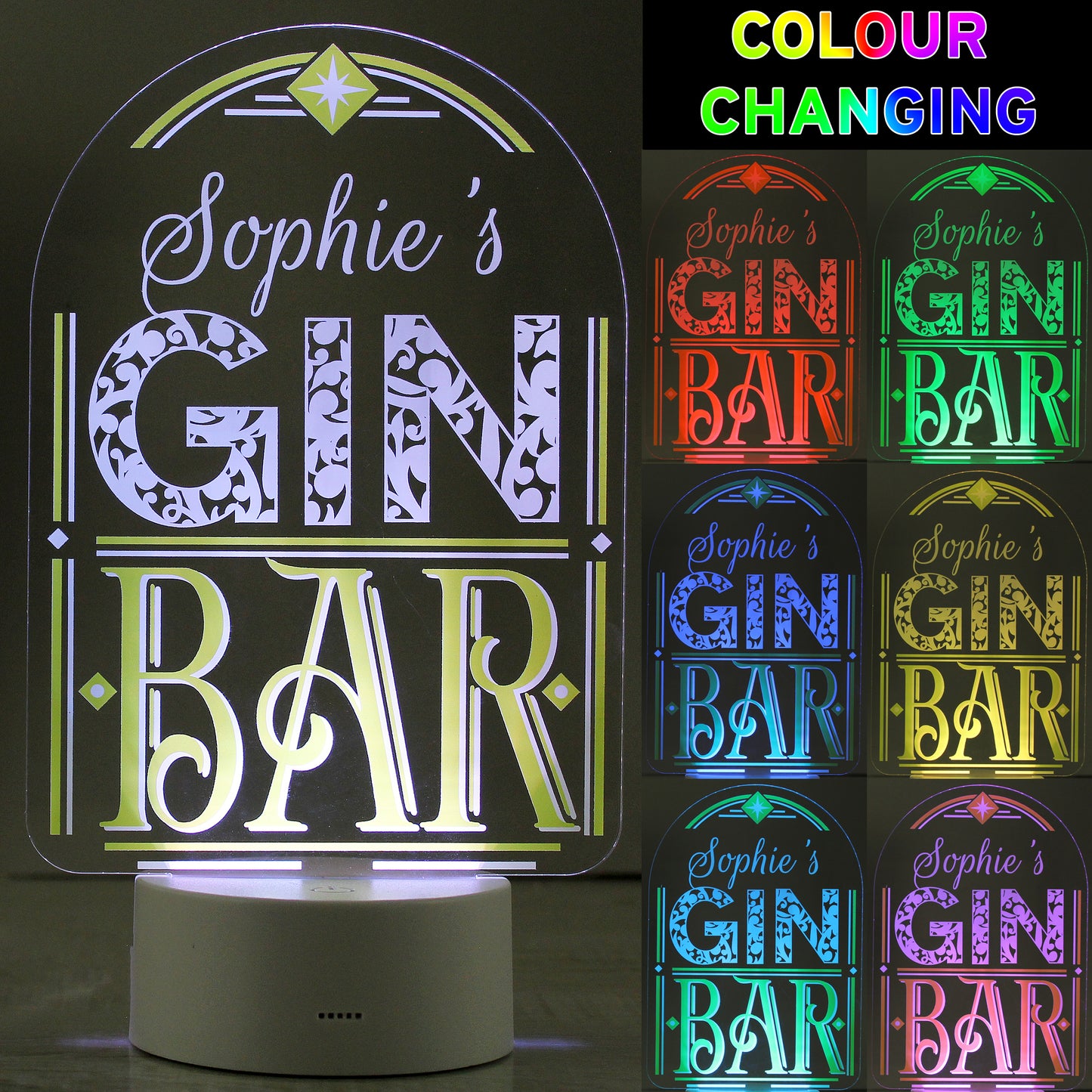 Personalised LED Colour Changing Gin Bar Sign