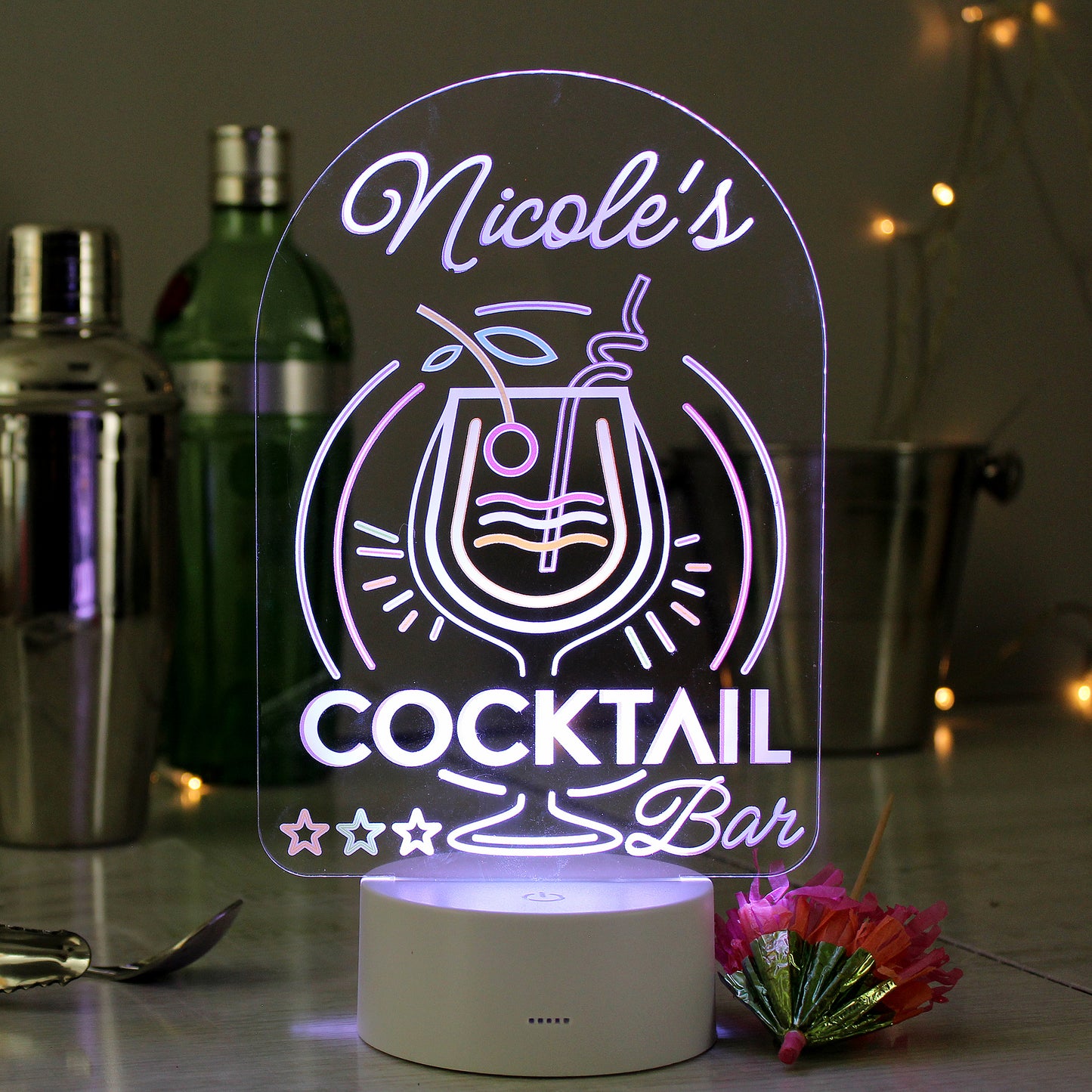 Personalised LED Colour Changing Cocktail Bar Sign