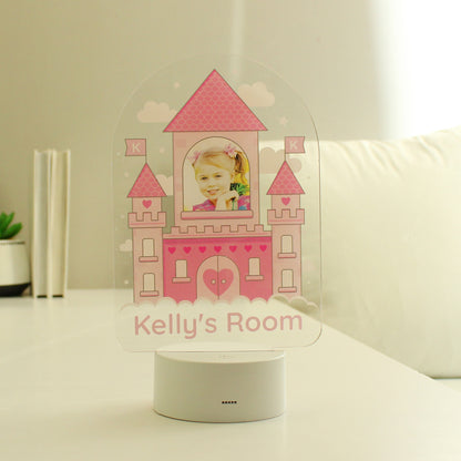 Personalised Pink Castle Photo Upload LED Colour Changing Night Light