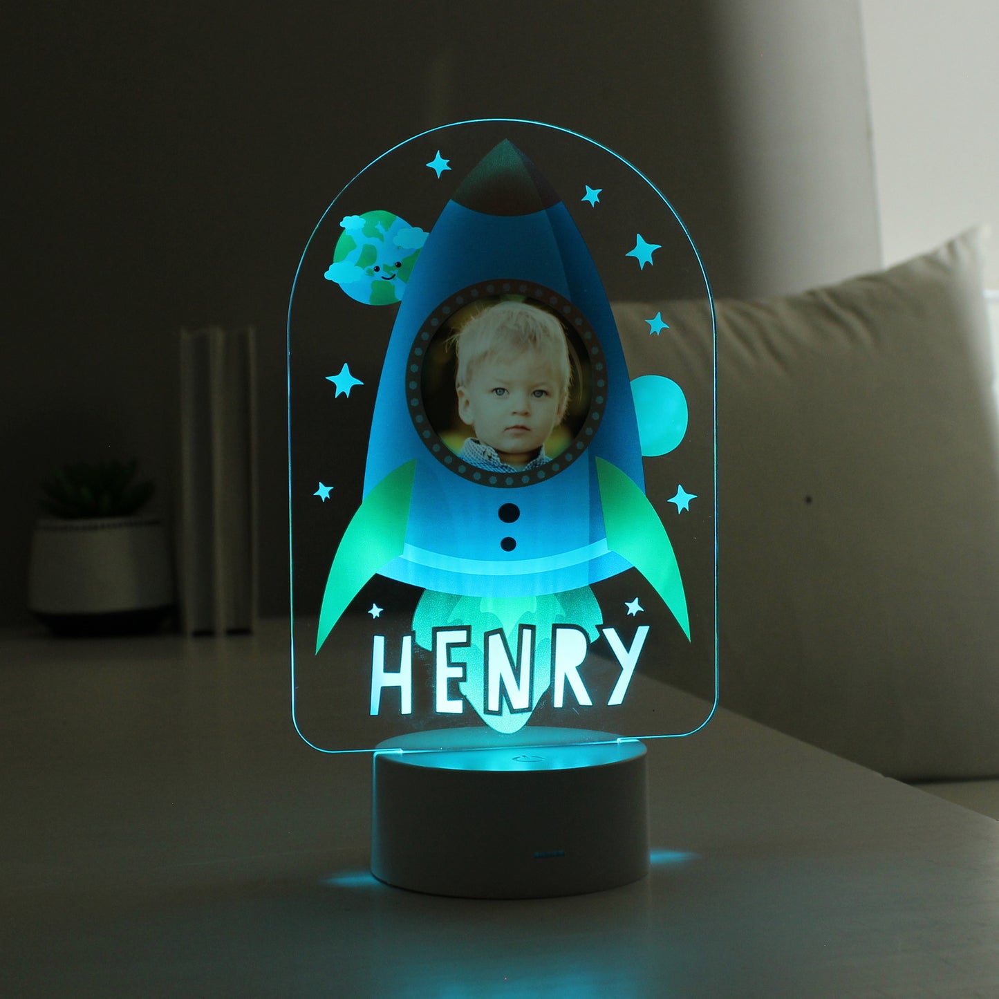 Personalised Rocket Photo Upload LED Colour Changing Night Light