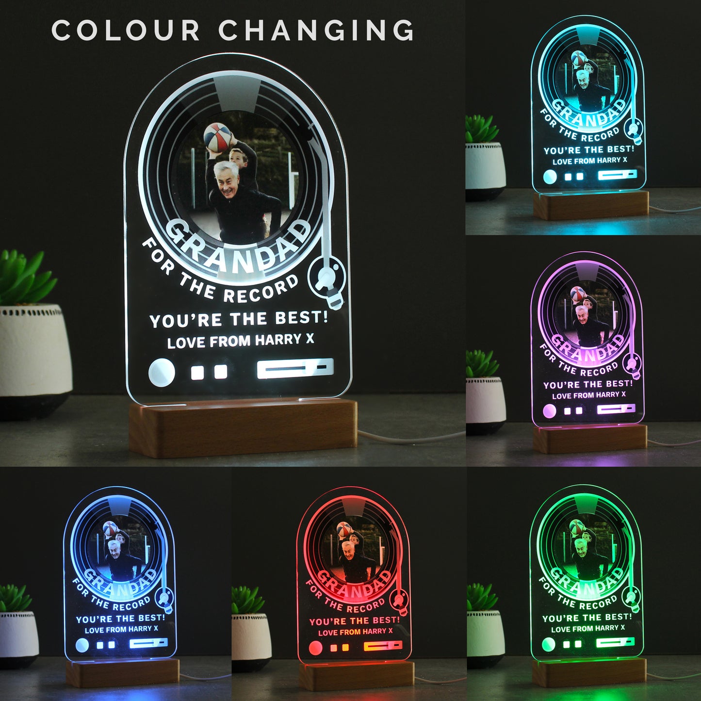 Personalised Record Photo Upload Wooden Based LED Light