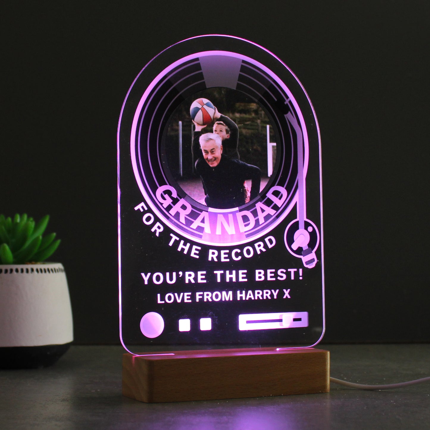 Personalised Record Photo Upload Wooden Based LED Light