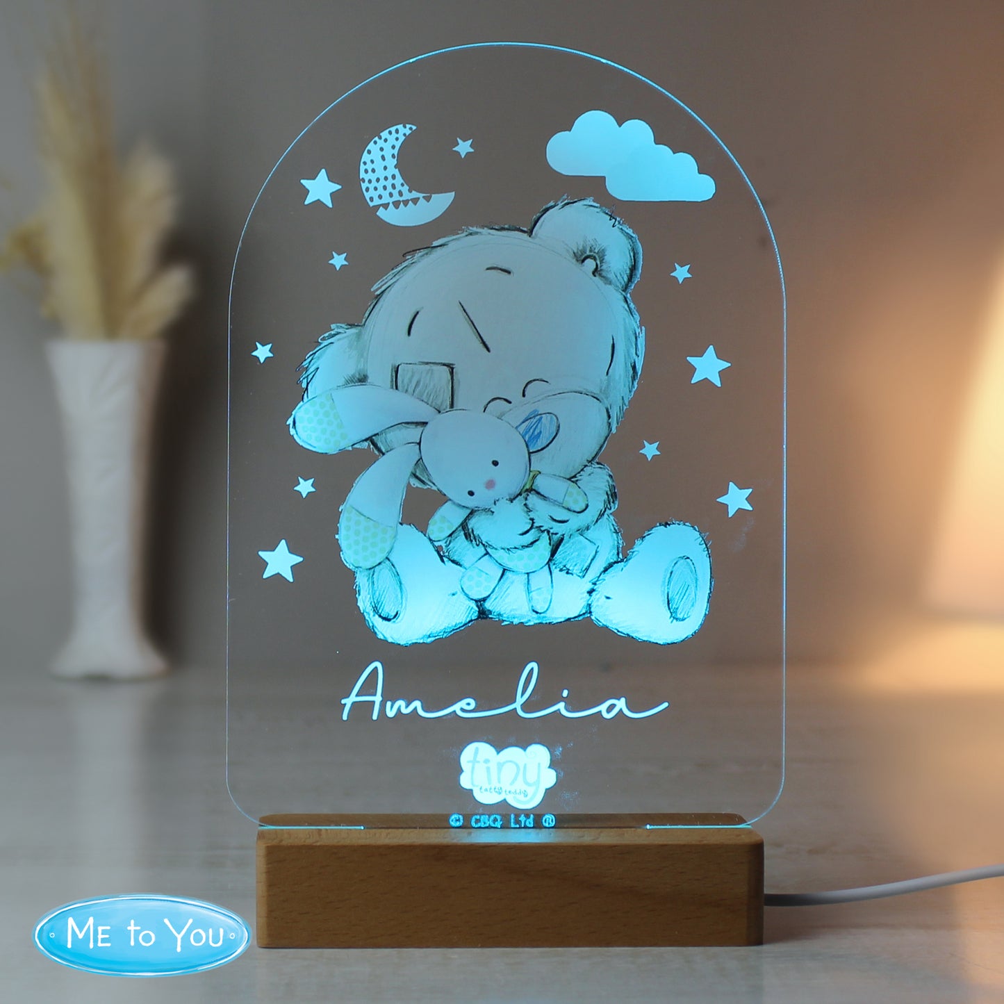 Personalised Tiny Tatty Teddy Wooden Based LED Light