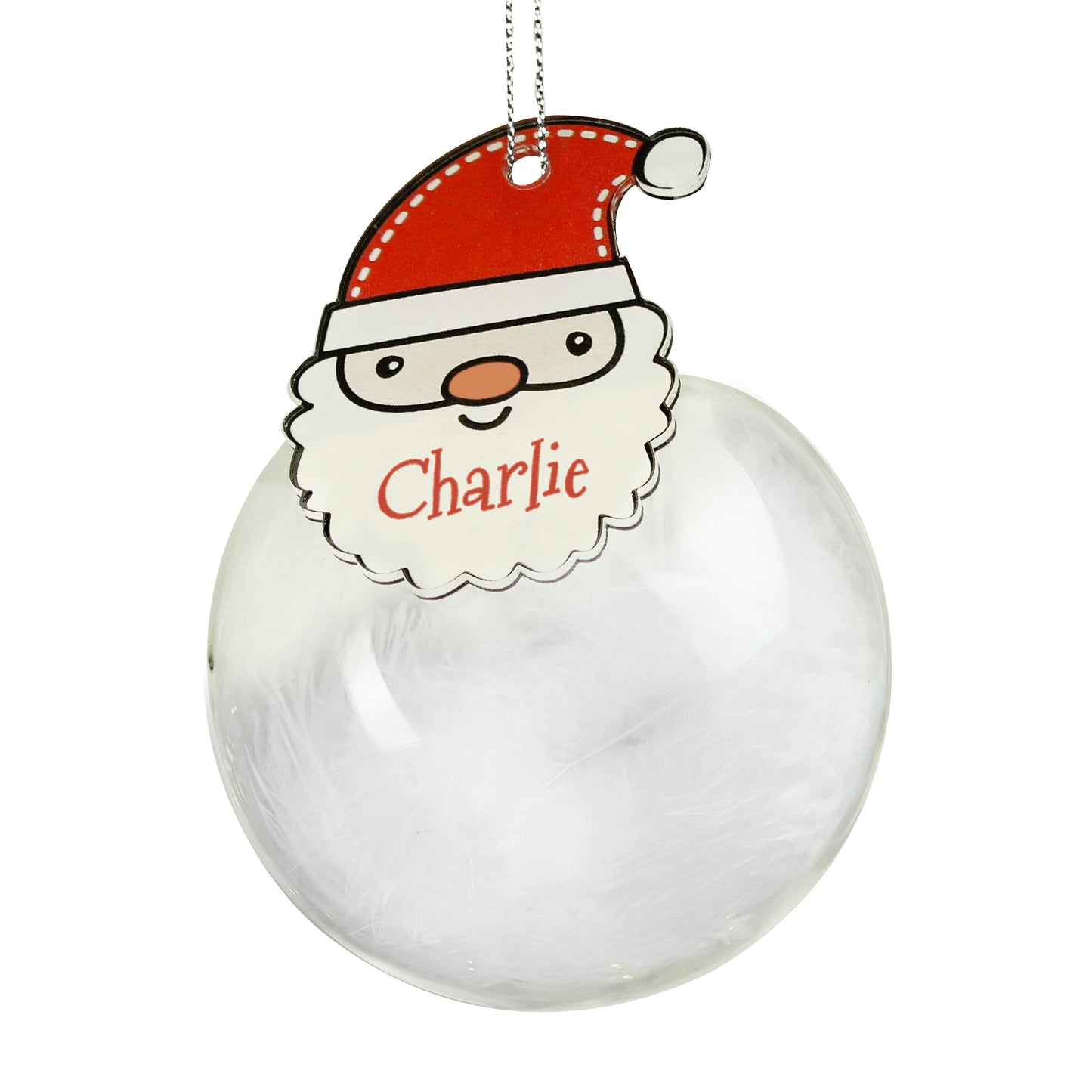 Personalised Red Santa Feather Glass Bauble