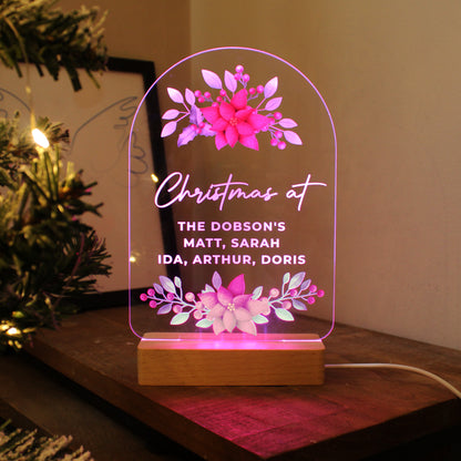 Personalised Christmas Poinsettia Wooden Based LED Light