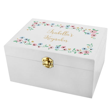 Personalised Fairytale Floral White Wooden Keepsake Box