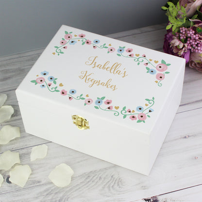 Personalised Fairytale Floral White Wooden Keepsake Box