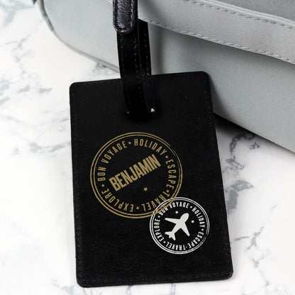 Personalised Stamped Black Luggage Tag