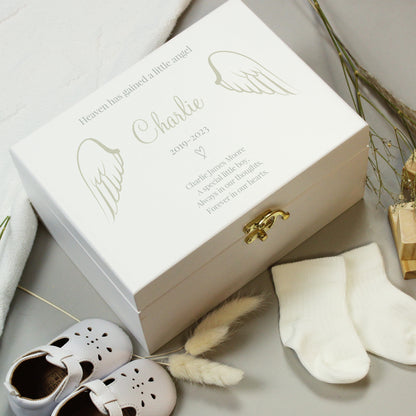 Personalised Angel Wings Memorial White Wooden Box